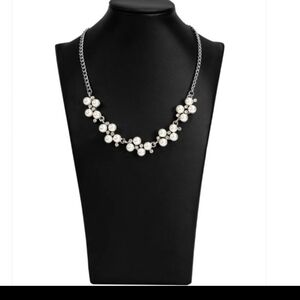Paparazzi Silver Necklace with White Pearls Love Story Fashion Jewelry